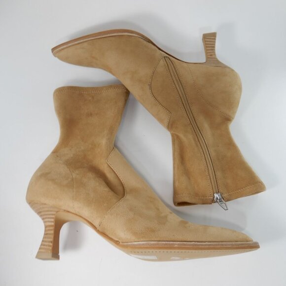 Dolce Vita Azalea Pointed Toe Bootie Sock Boots 9 Camel Tan Stretch Faux Suede - Picture 7 of 14